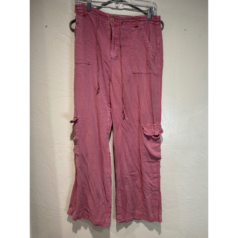 Womens‎ Pink Wide Leg Cargo Pants High Rise Drawstring Utility Trousers medium